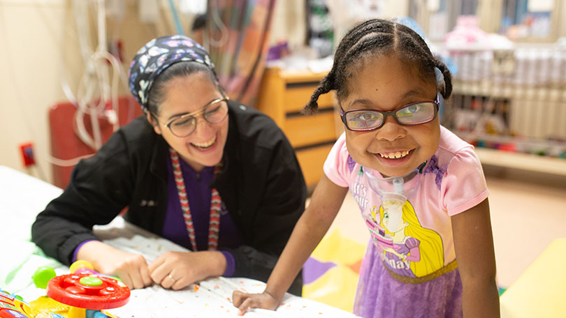 Phyllis Meyerhoff Center for Pediatric and Adolescent Rehabilitation A nurse plays with a patient at the Phyllis Meyerhoff Center for Pediatric and Adolescent Rehabilitation.