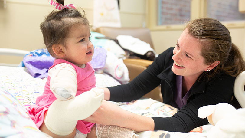 Phyllis Meyerhoff Center for Pediatric and Adolescent Rehabilitation A nurse plays with a patient at the Phyllis Meyerhoff Center for Pediatric and Adolescent Rehabilitation.