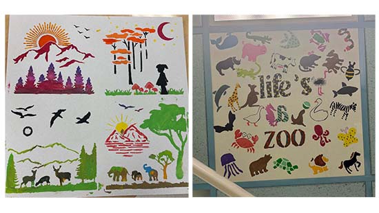 Patients at MWPH created ceiling tile artwork using special paint and stencils. 